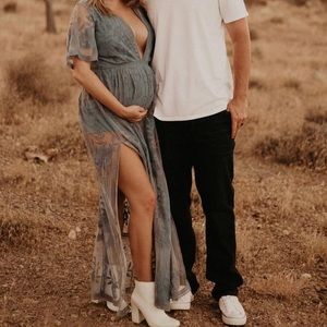 Powder Blue Maxi Dress Lace Romper